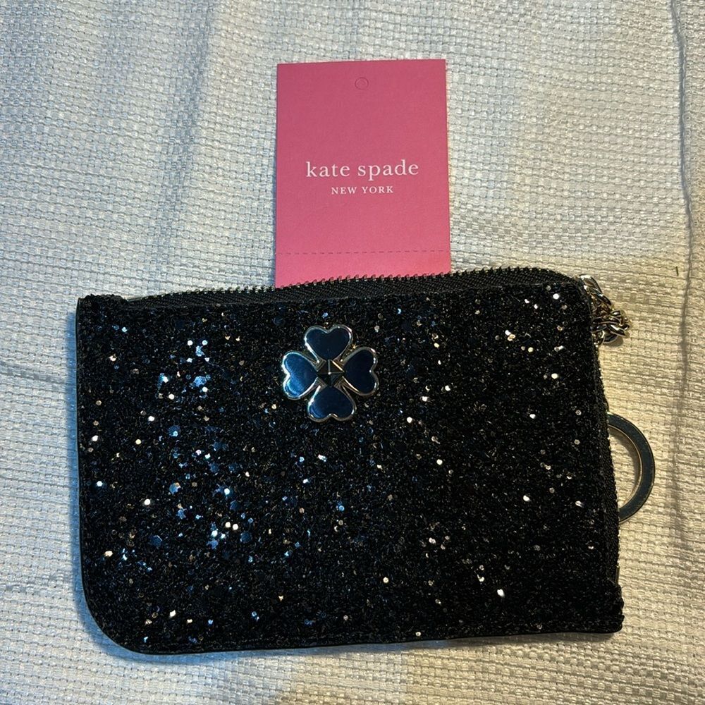 Kate Spade New York L-Zip Card Holder Odette Glitter Black